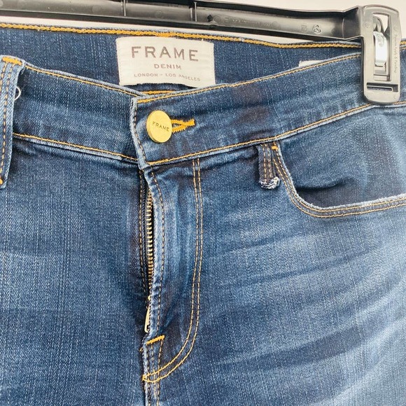Frame Denim Le Skinny de Jeanne Crop Raw-Edge Jean Busted Knee Faded Thorpe 28 - Picture 9 of 13